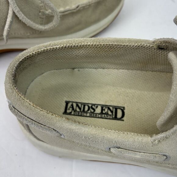 Lands End Boat Shoes Women's 7B Beige Leather Cushioned Insole Casual Slip On - Picture 7 of 14